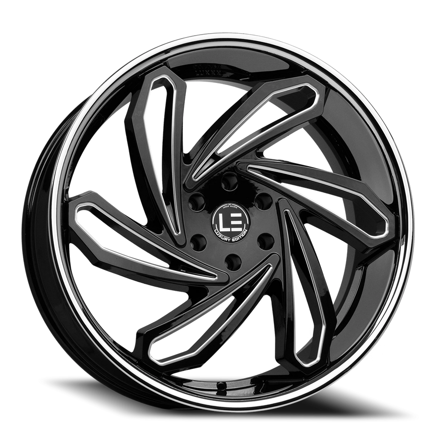LUXLE10 SSL 22X9 6X139.7 +27 78.1 Gloss Black Milled Stainless Steel Lip