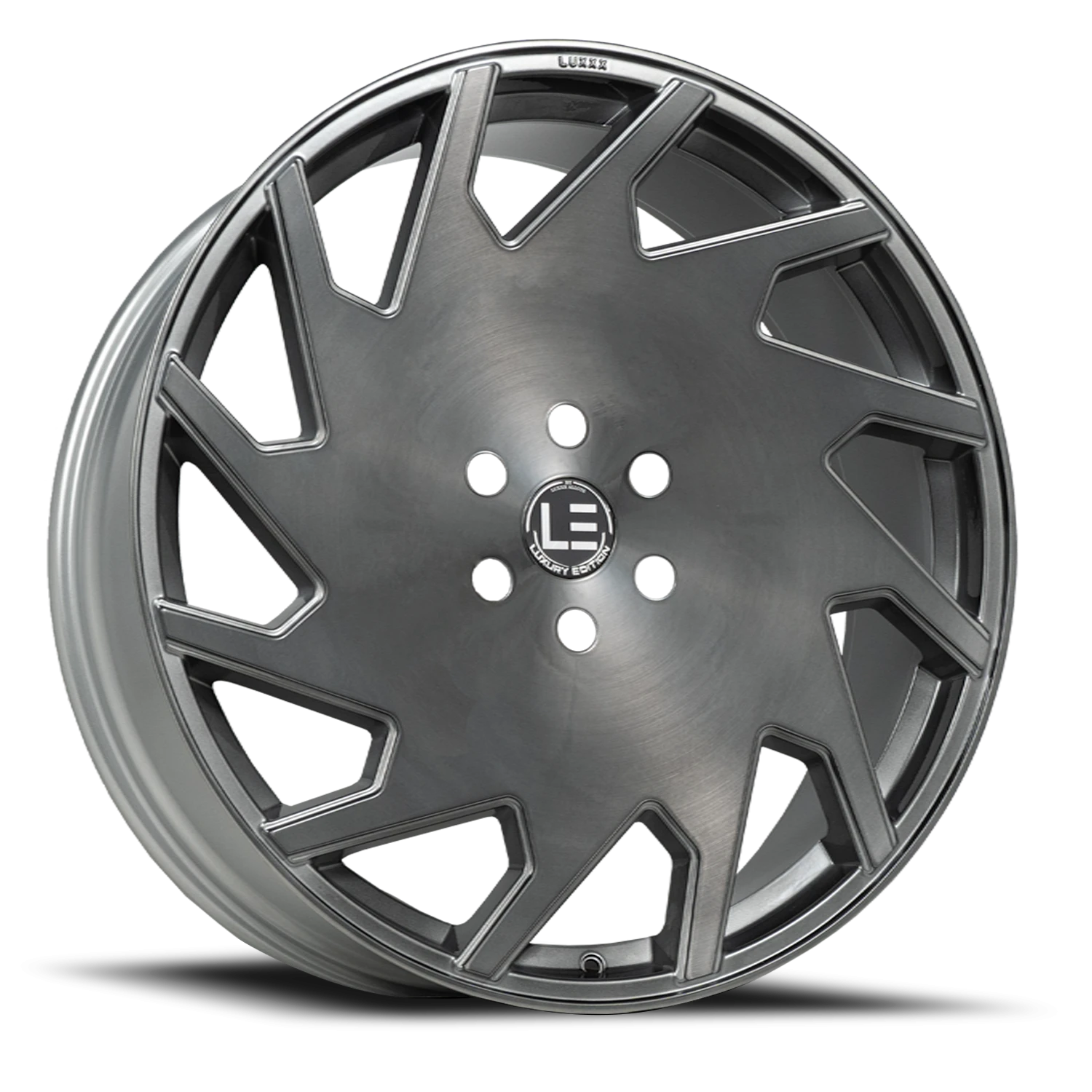 LUXLE11 22X9 5X115 +15 73.1 Brushed Face Silver Titanium Black Clear Coat