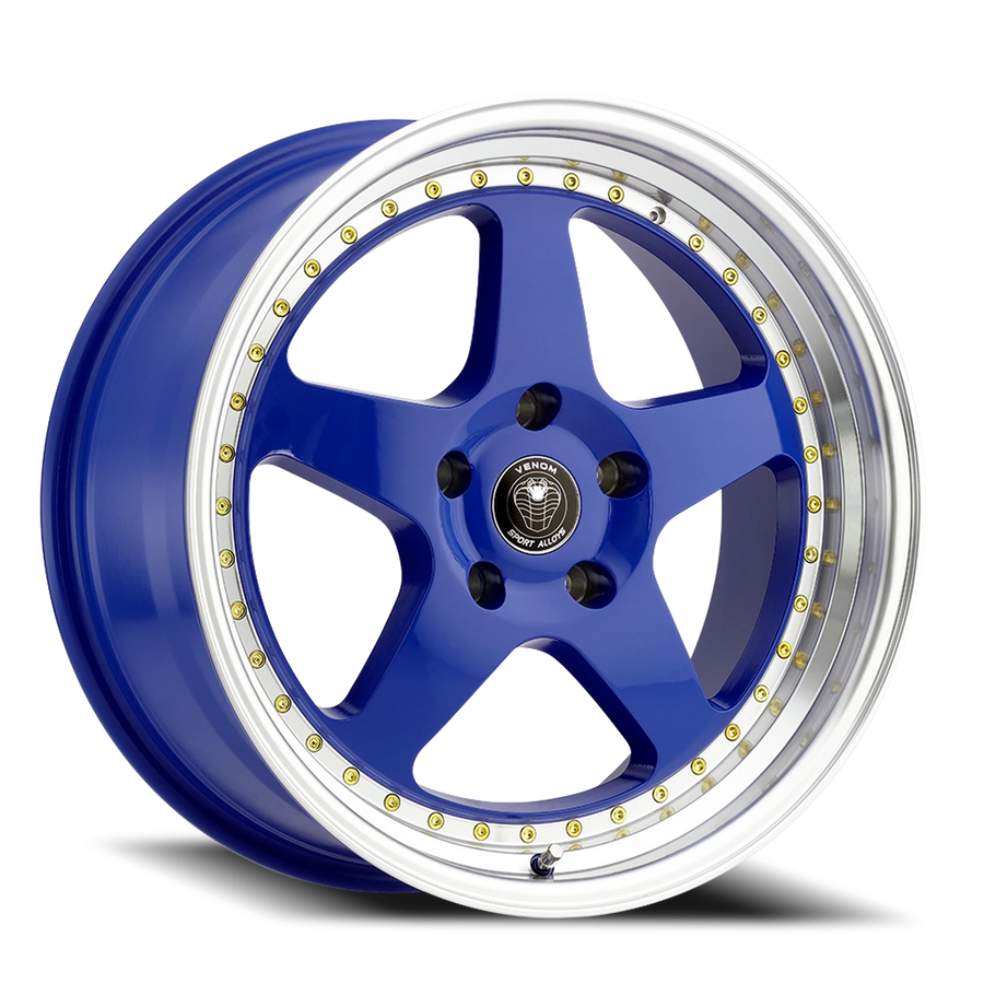 VENOM11 17X8 5X112 +30 66.6 Gloss Blue Machined Lip