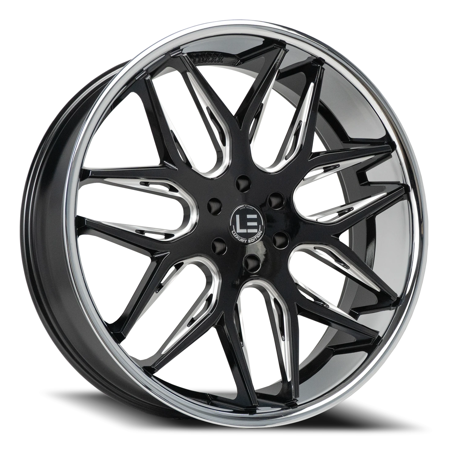 LUXLE14 SSL 20X8.5 5X114.3 +29 73.1 Gloss Black Milled Stainless Steel Lip