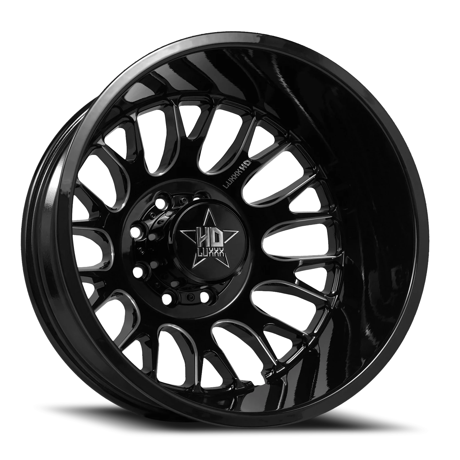 DUALLY HD34 17x6.5 8X165 -140 121.3 Gloss Black Milled (Rear)