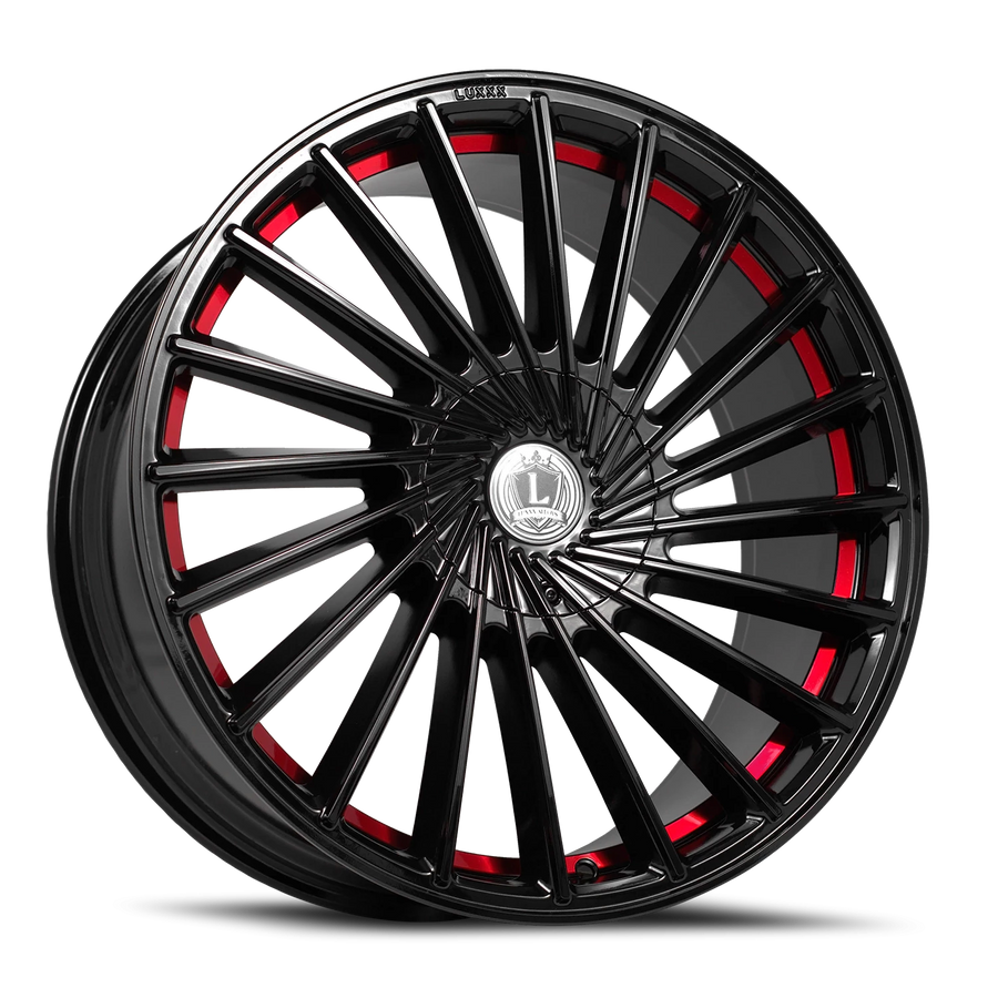 LUX36 20X8.5 5110/114.3 +35 73.1 Gloss Black Red Stripe