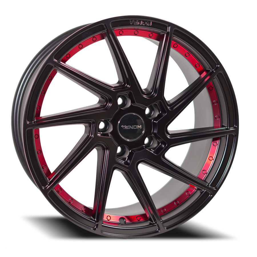 VENOM47 17X8 5108 +35 73.1 Satin Black With Red Line