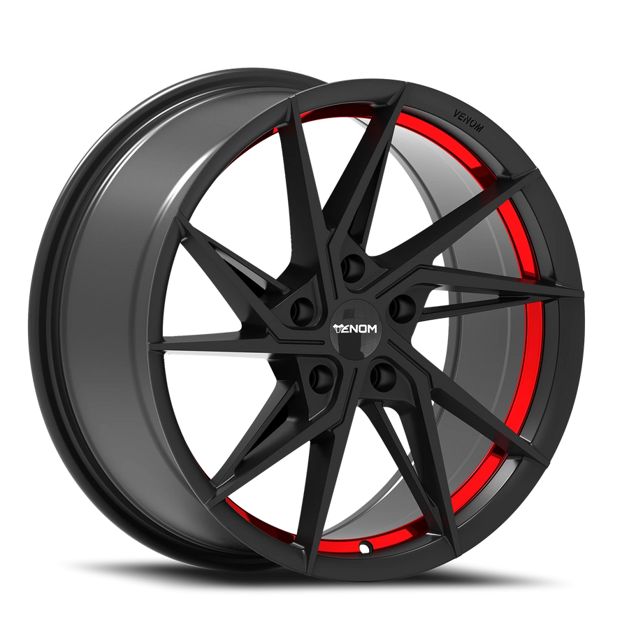 VENOM50 18X8.5 5120 +35 73.1 Satin Black With Red Line