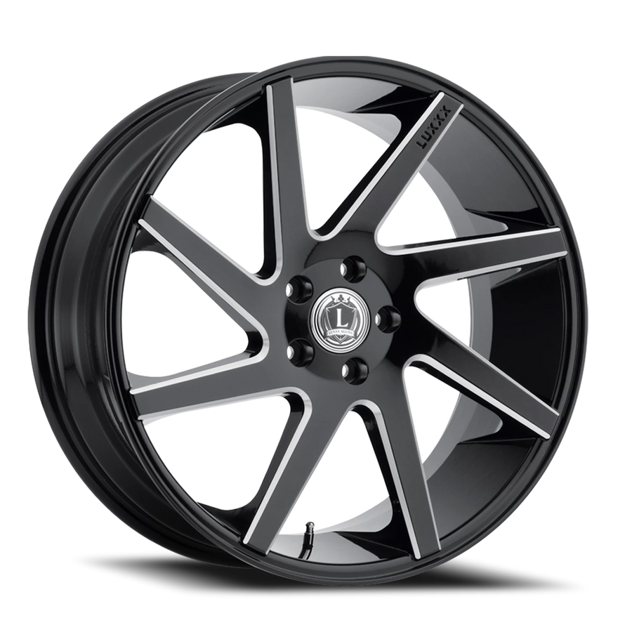 LUX8 22X8.5 5X114.3 +38 73.1 Gloss Black Milled