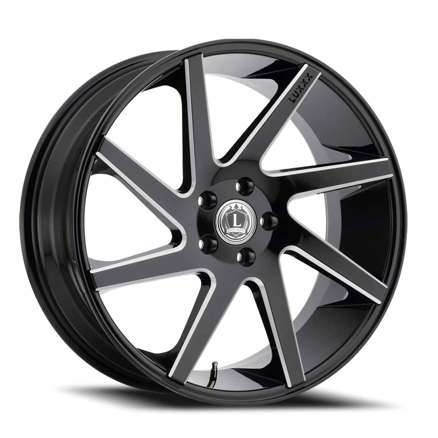 LUX8 20X8.5 5X112 +38 73.1 Gloss Black Milled