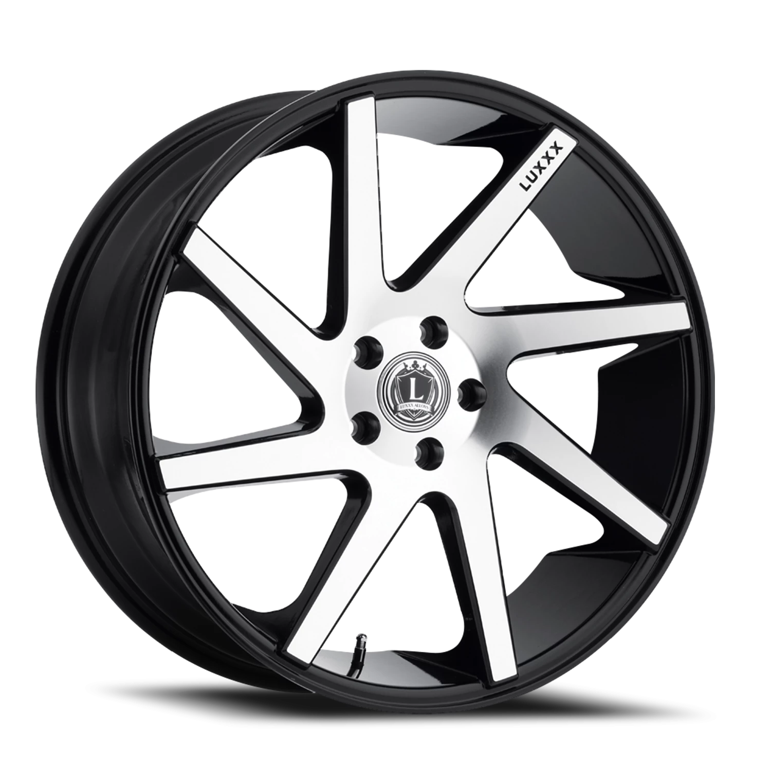 LUX8 20X8.5 5X112 +38 73.1 Gloss Black Machined Face