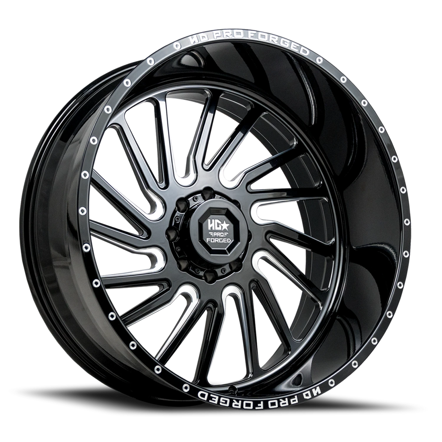 FORGED HDPRO-01 HORNET 22X12 8X165 -44 122.1 Gloss Black Milled (Left)