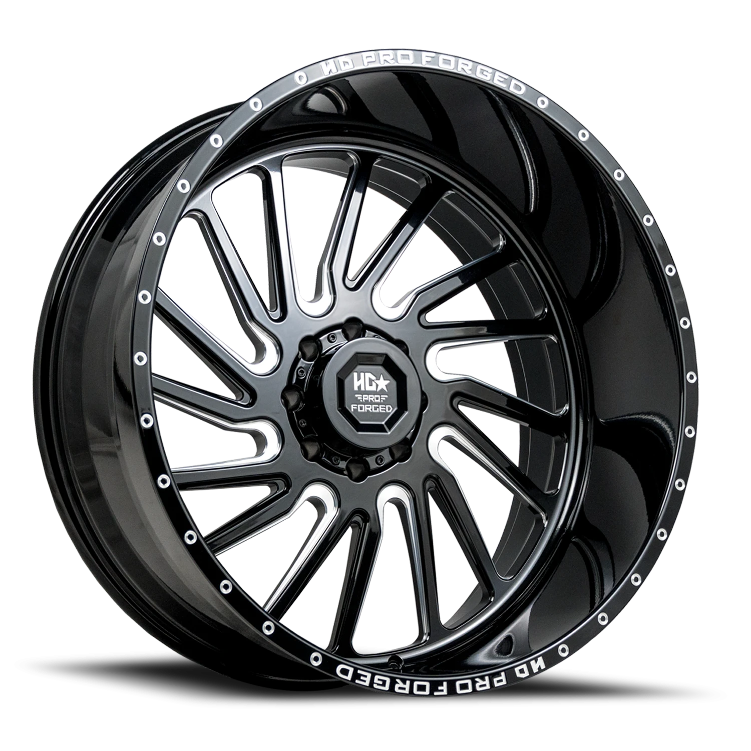 FORGED HDPRO-01 HORNET 24X12 8X165 -44 122.1 Gloss Black Milled (Left)