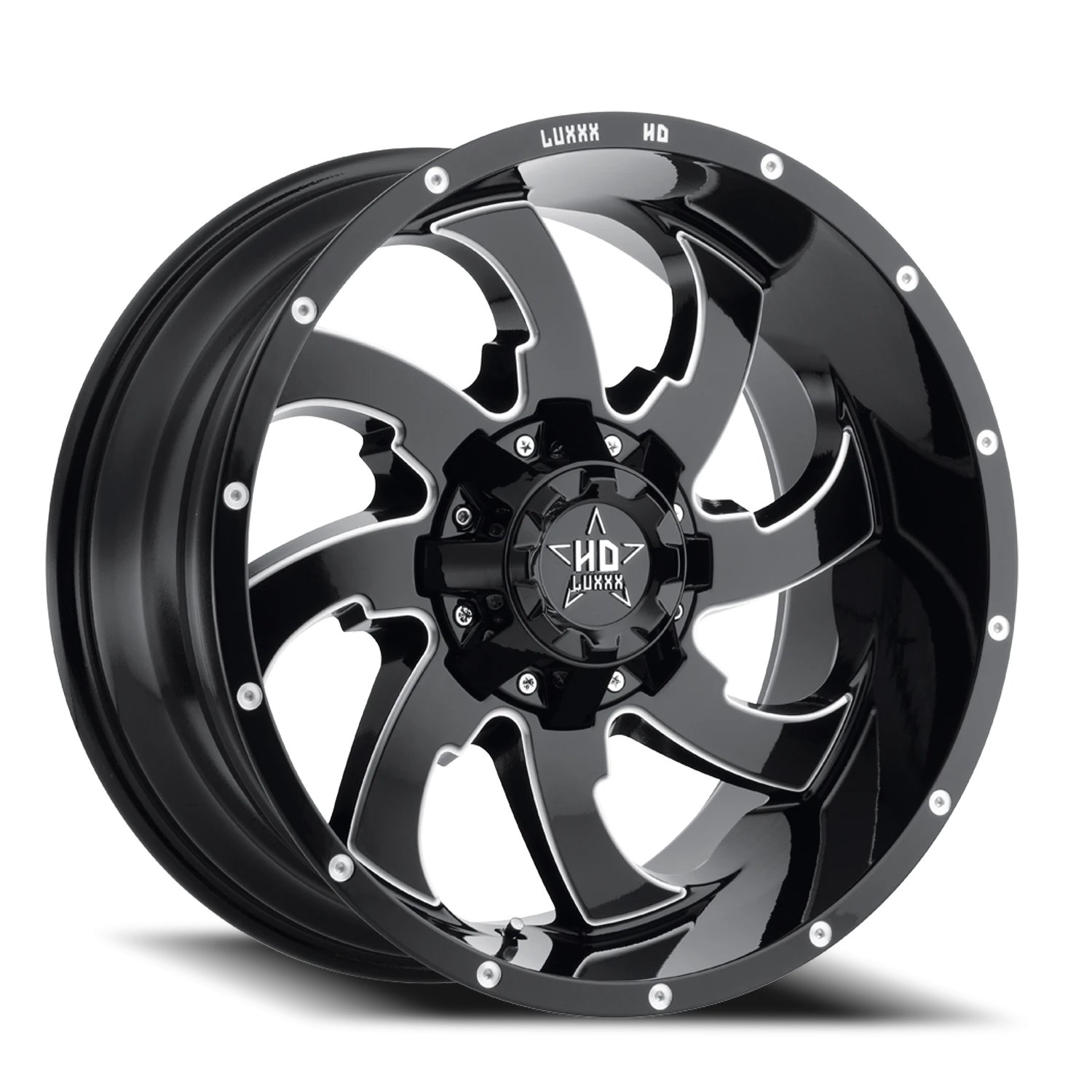 LHD12 22X12 8X165 -44 122.1 Gloss Black Milled