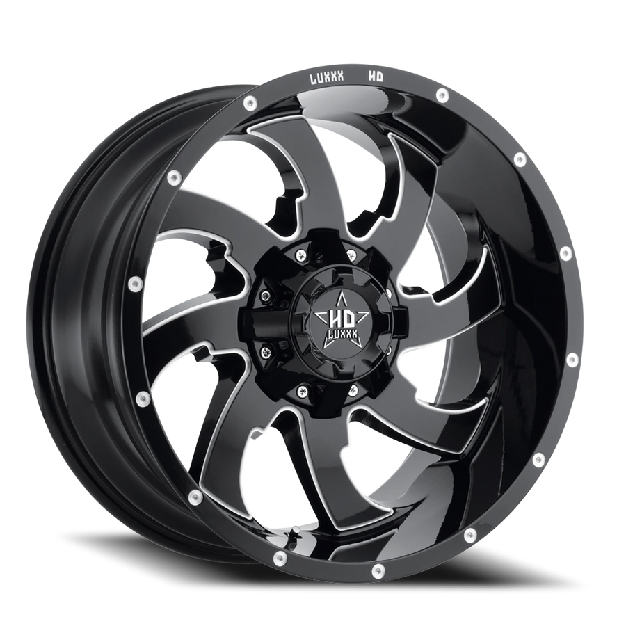 LHD12 22X12 8X165 -44 122.1 Gloss Black Milled