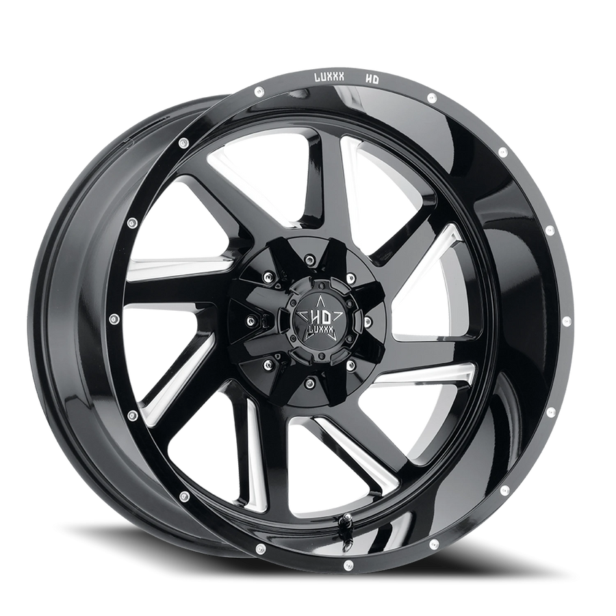 LHD14 22X12 8X165 -44 122.1 Gloss Black Milled