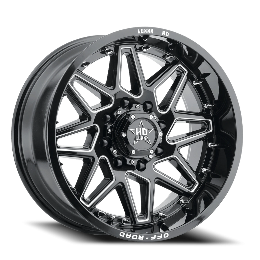 LHD17 20X9 6X135 -12 87.1 Gloss Black Milled w/ Chrome Spike Rivets