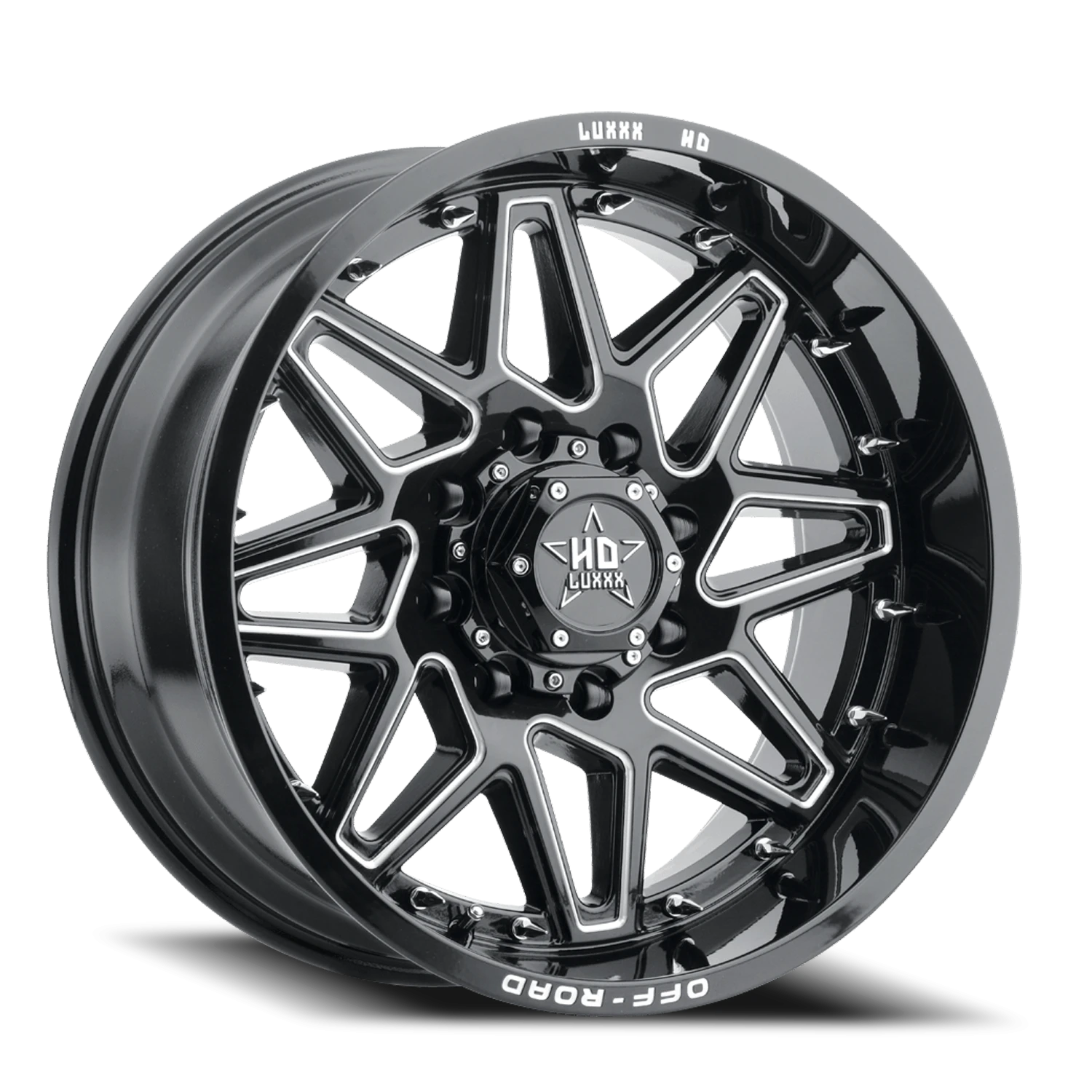 LHD17 20X9 6X139.7 -12 106.1 Gloss Black Milled w/ Chrome Spike Rivets