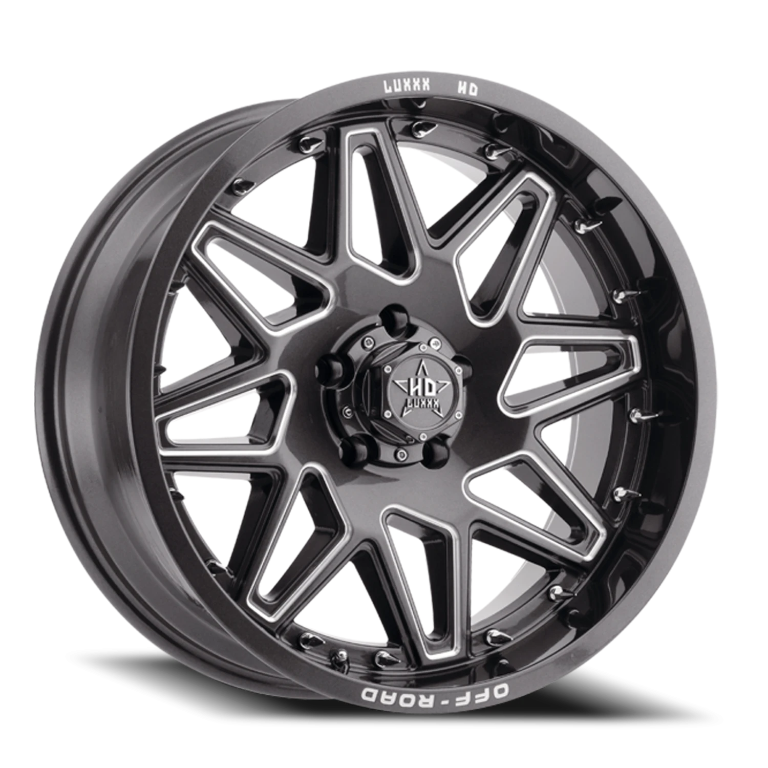 LHD17 20X10 6X135 -18 87.1 Lava Gray Milled w/ Chrome Spike Rivets