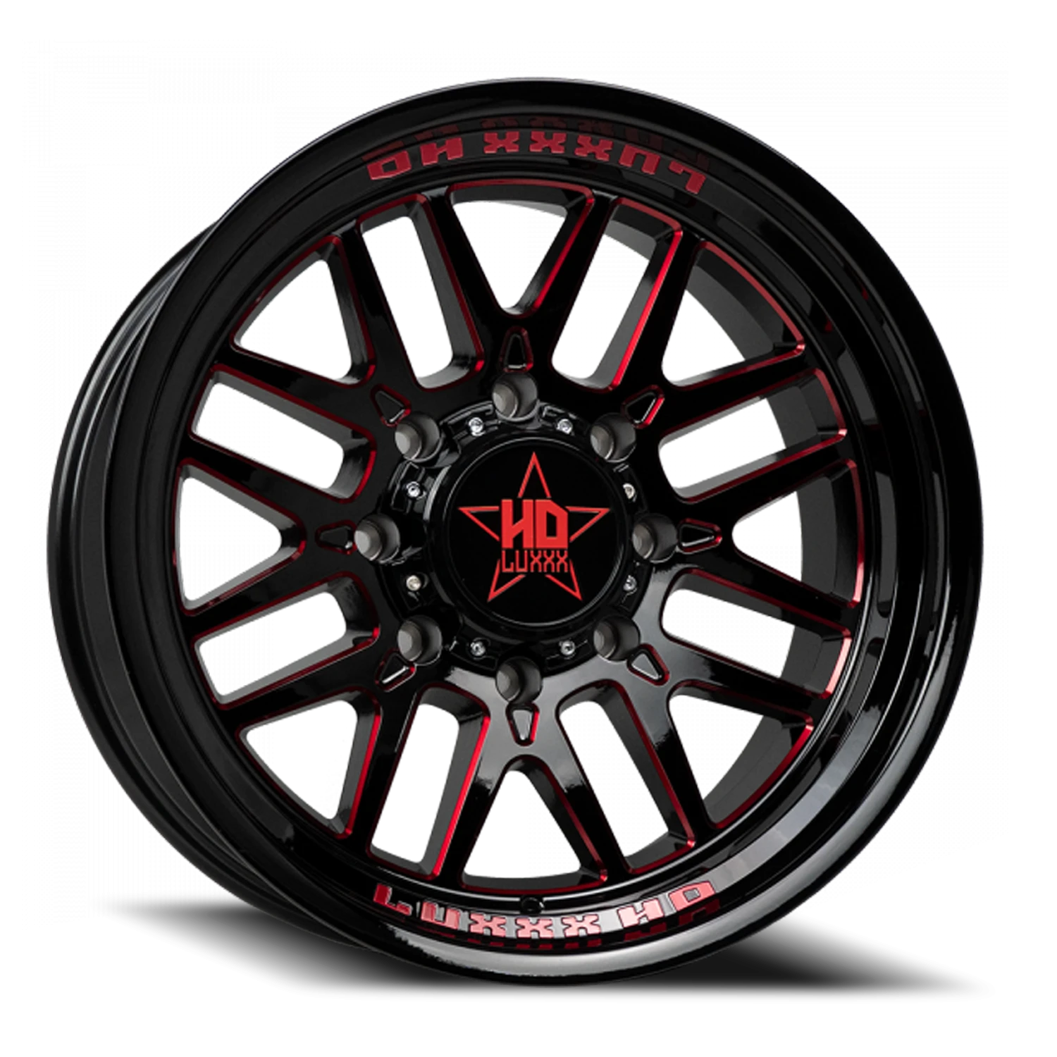 LHD20 20X10 8X180 -18 125/124.3 Gloss Black Red Milling