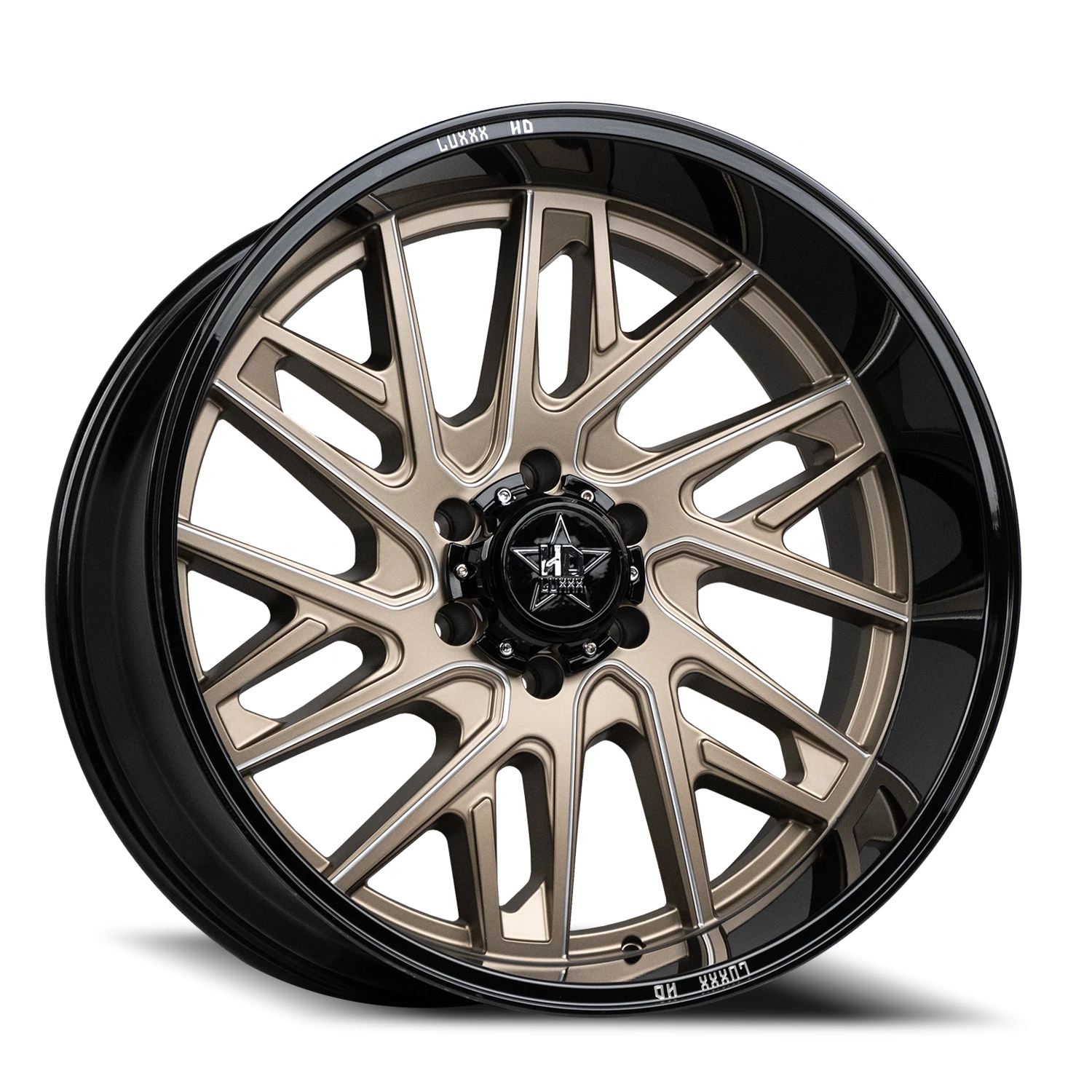 LHD29 20X10 8X165 -18 122.1 Gloss Black Lip Satin Bronze Face Milled Edges