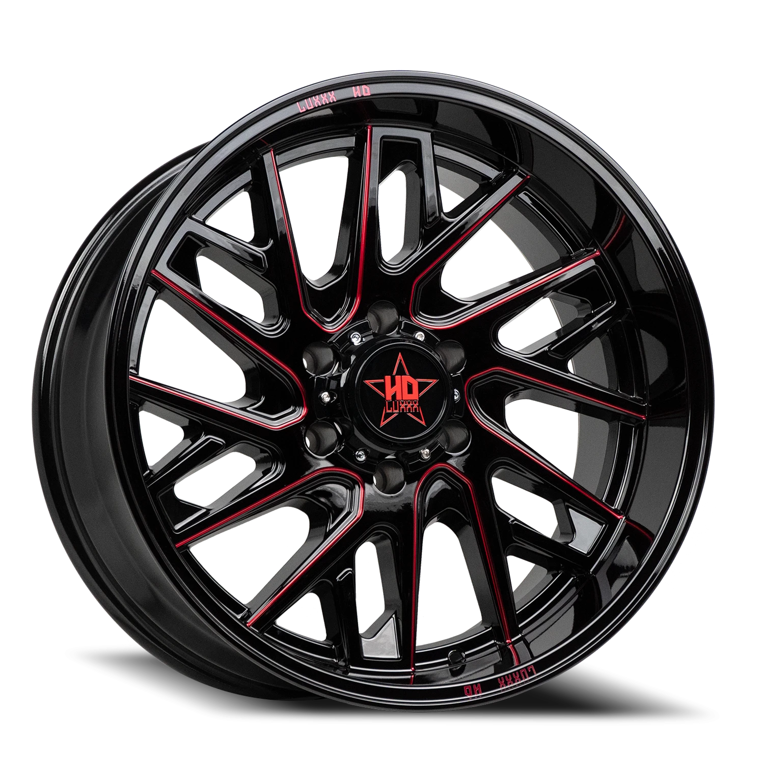 LHD29 24X12 6X135 -44 87.1 Gloss Black Red Milling