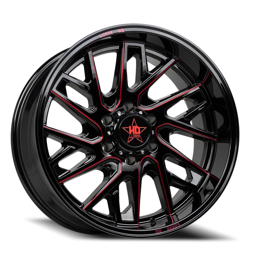 LHD29 24X12 8X165 -44 122.1 Gloss Black Red Milling