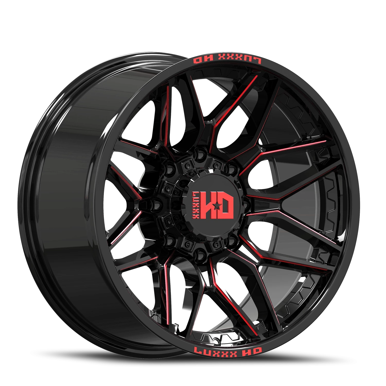 LHD36 20X10 8X170 -19 125.1 Gloss Black Red Milled