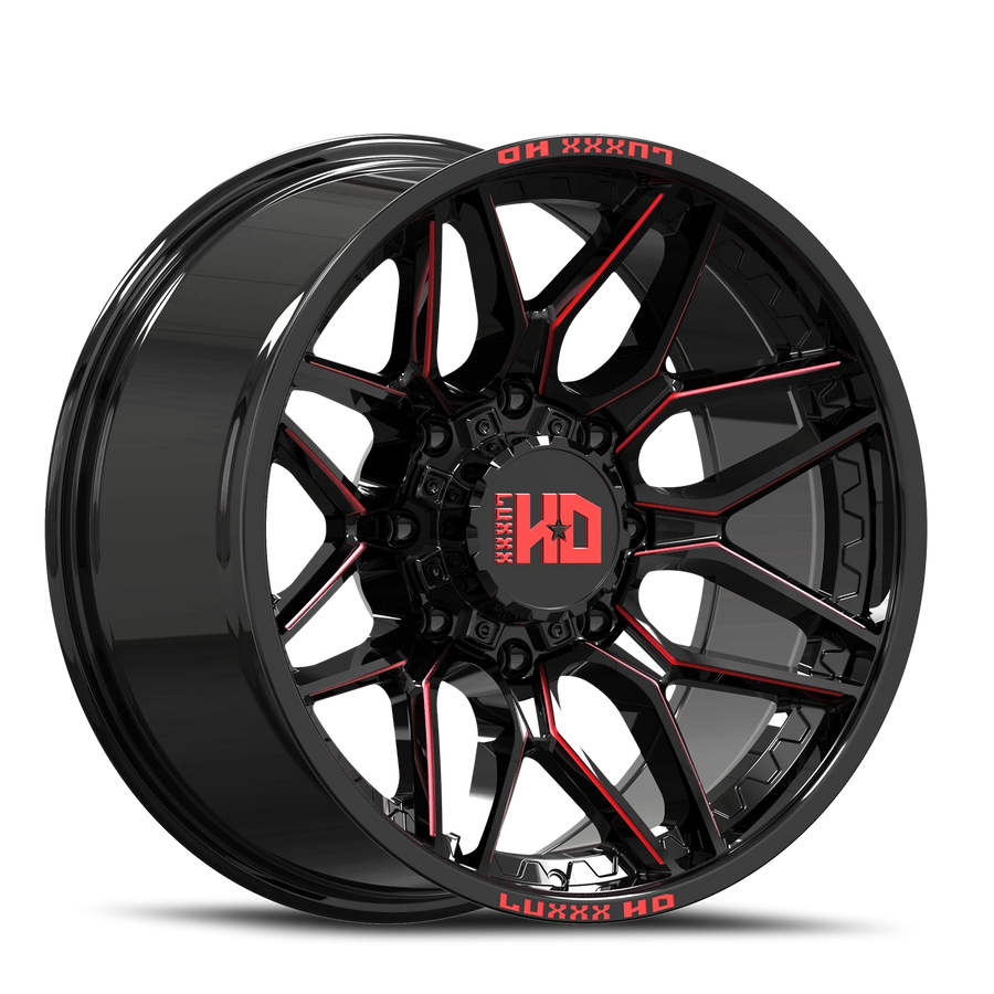 LHD36 20X10 8X170 -19 125.1 Gloss Black Red Milled