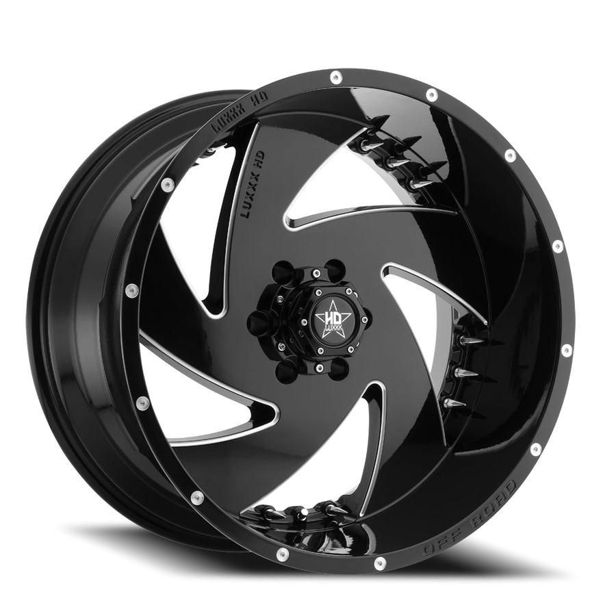 LHD6 20X10 6X139.7 -18 106.1 Gloss Blue Milled w/ Chrome Spike Rivets