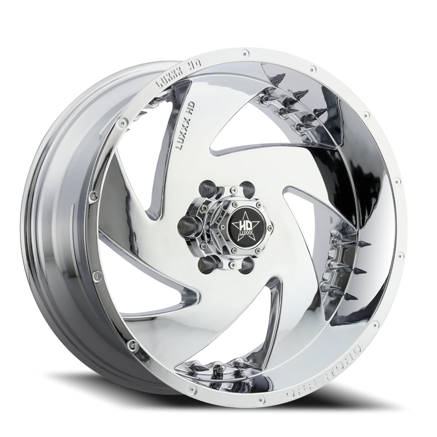 LHD6 22X12 6X135 -44 87.1 Chrome w/ Chrome Spike Rivets