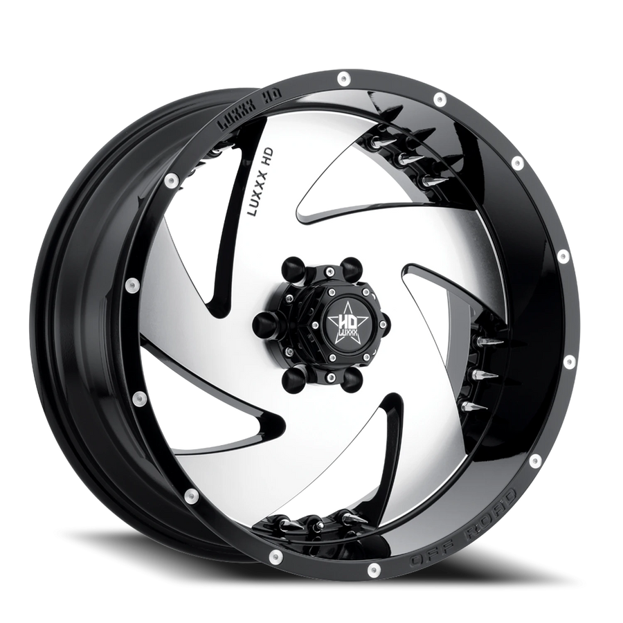 LHD6 22X12 8X170 -44 125 Gloss Black Machined Face w/ Chrome Spike Rivets