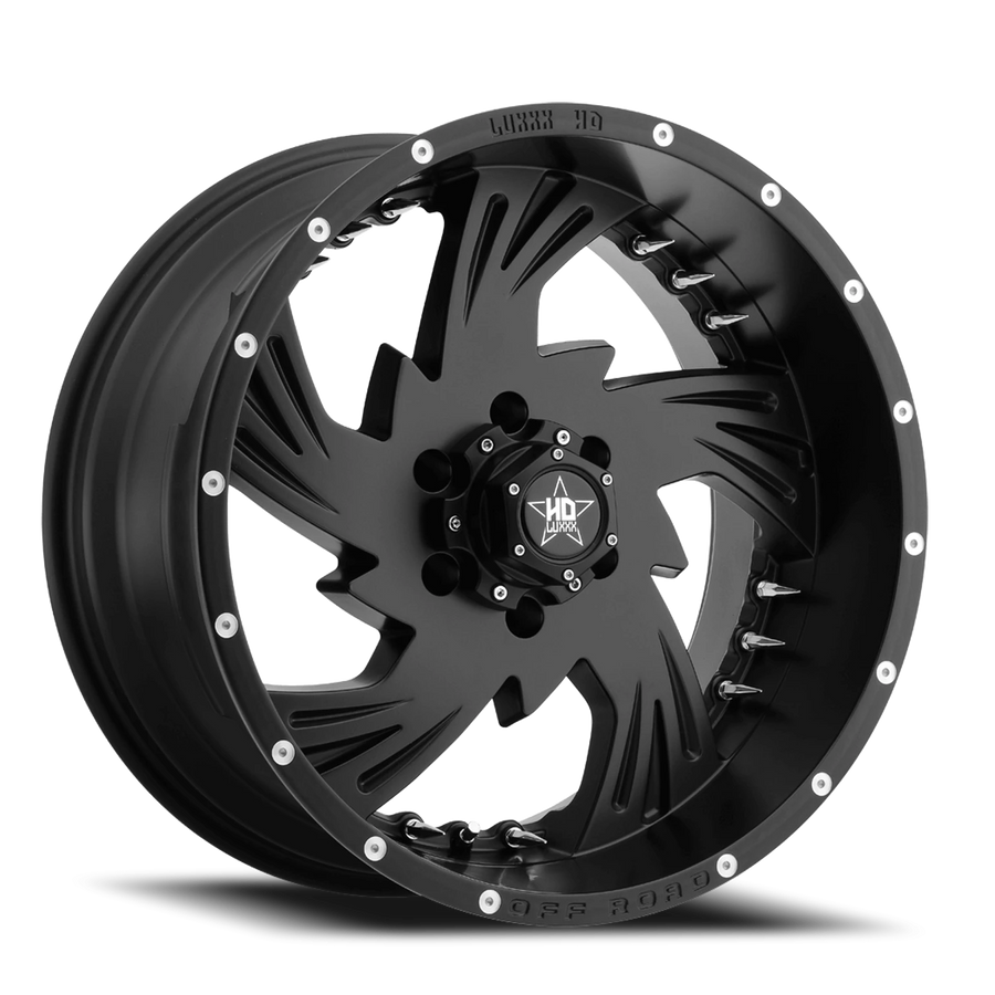 LHD7 22X12 6X139.7 -44 78.1 Satin Black w/ Chrome Spike Rivets